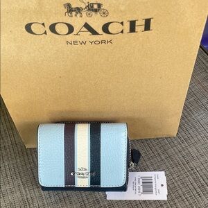 Coach Women's Striped Blue and Cream Wallet